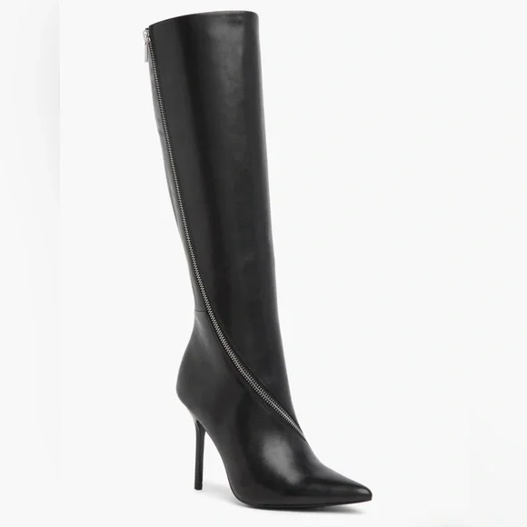 REISS | Hoxton Knee High Boot With Zippers Black Leather Size 39 NEW In Box - Picture 1 of 10